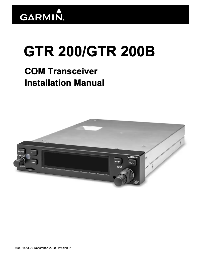 Page 1 of the manual Installation Guide Garmin GTR 200