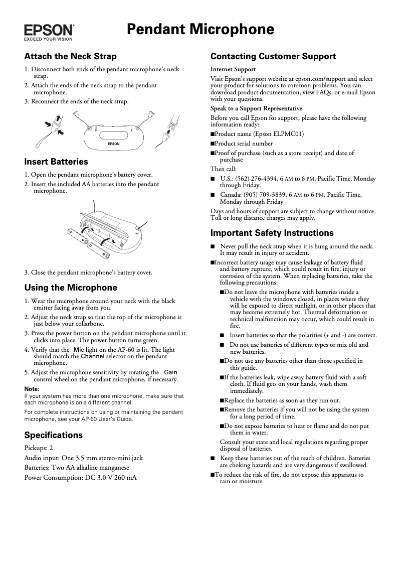 Page 1 de la notice Manuel utilisateur Epson MP-60