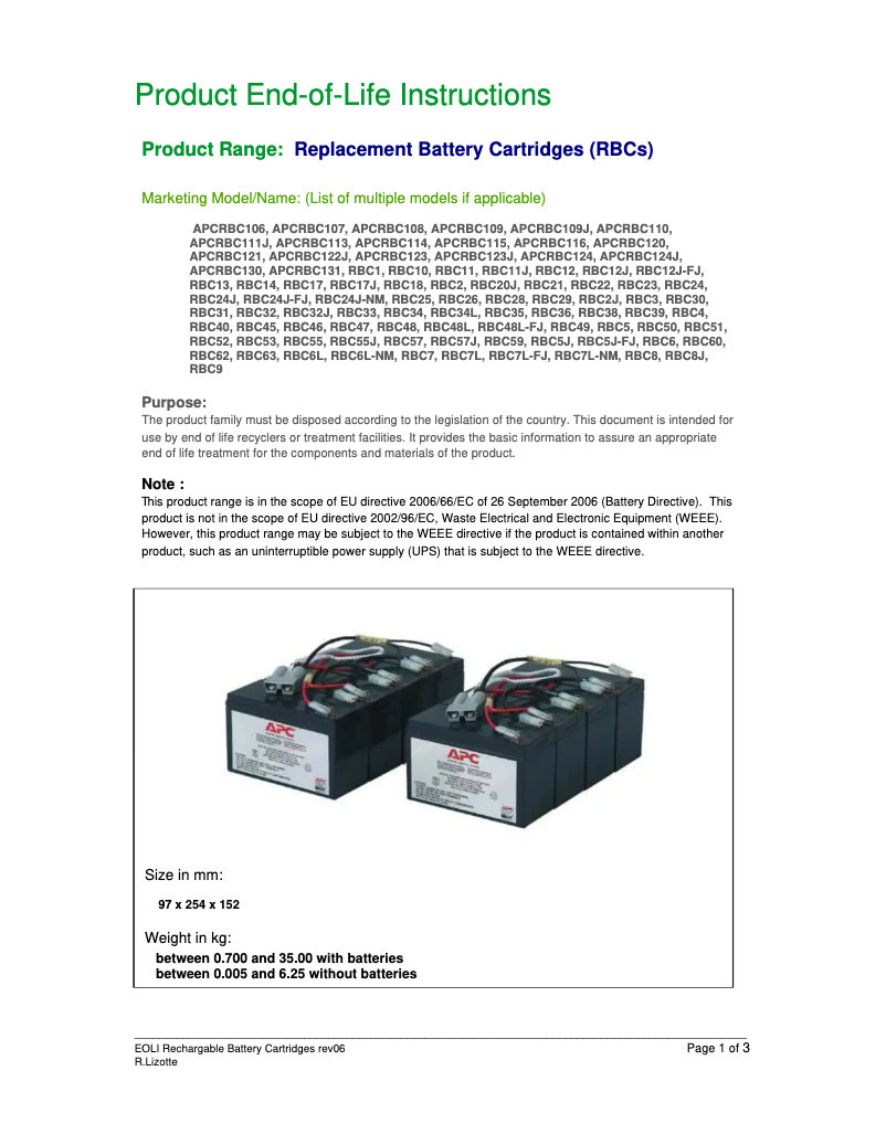 First page image of the manual for APCRBC107