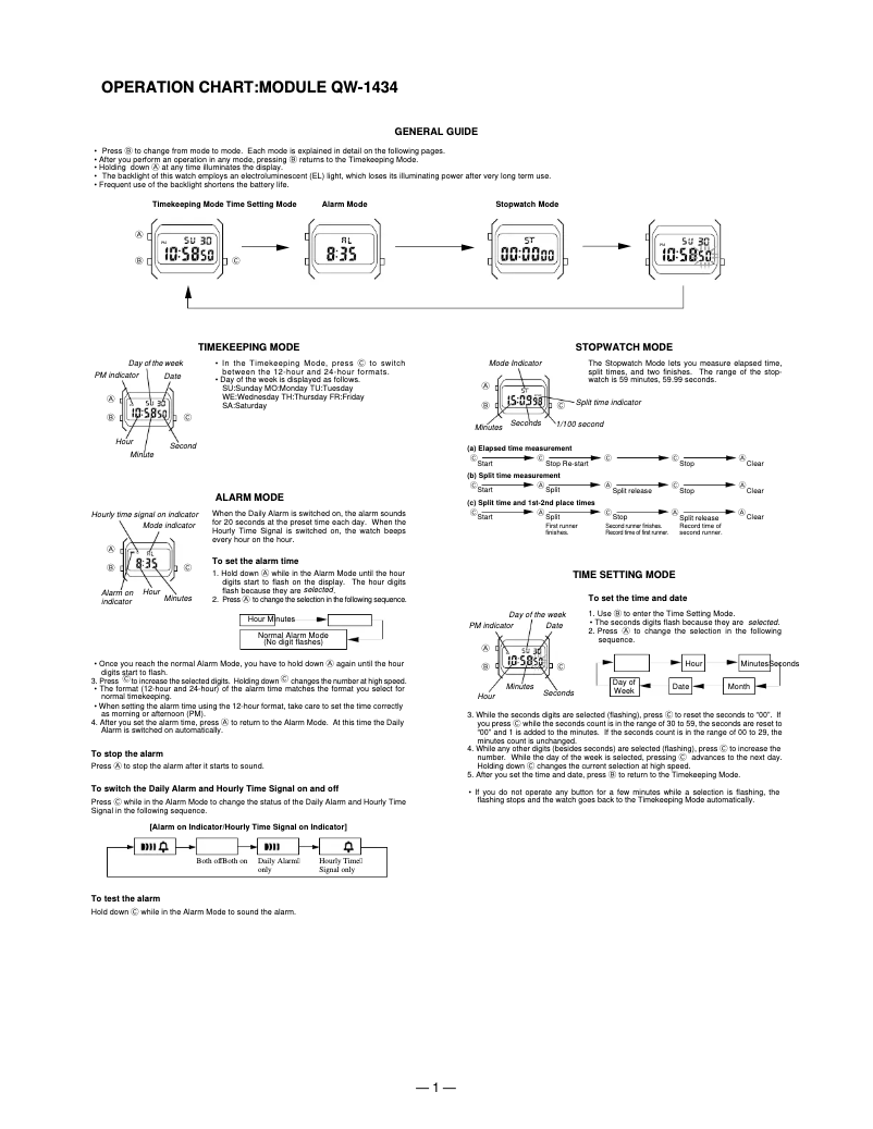 Page 1 of the manual User Manual Casio 1434