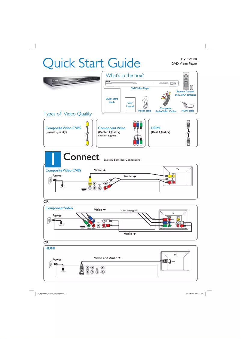 Page 1 of the manual Quick Start Guide Philips DVP5980K
