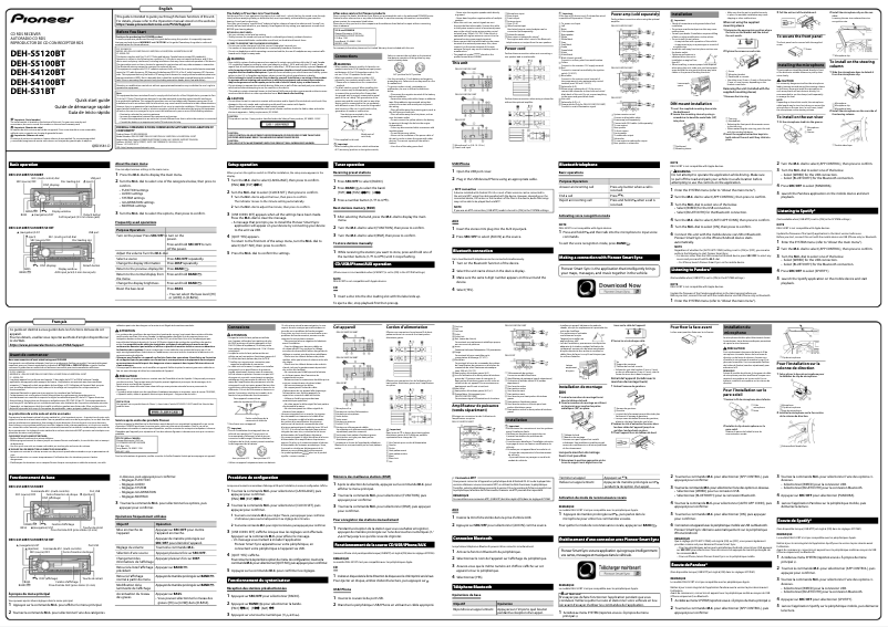 Page 1 of the manual Quick Start Guide Pioneer DEH-S4100BT