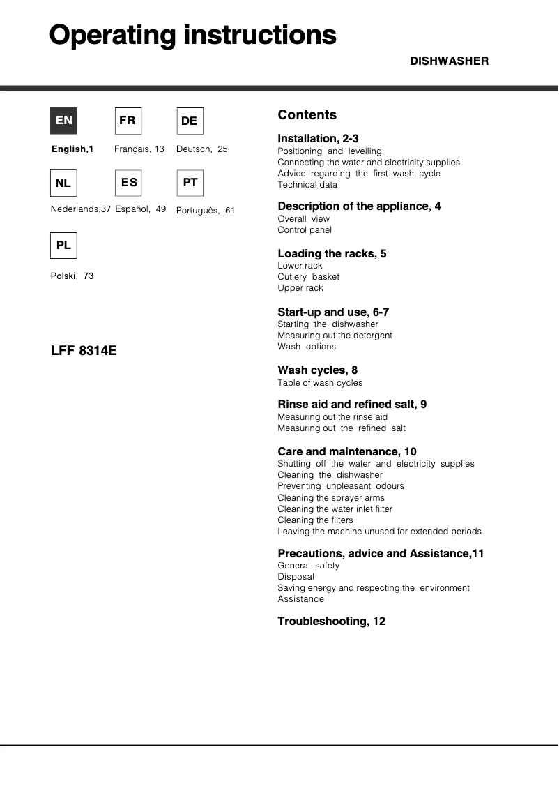 First page image of the manual for LFF 8314E EU