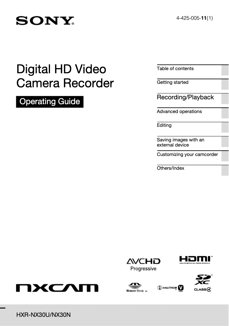 First page image of the manual for HXR-NX30U