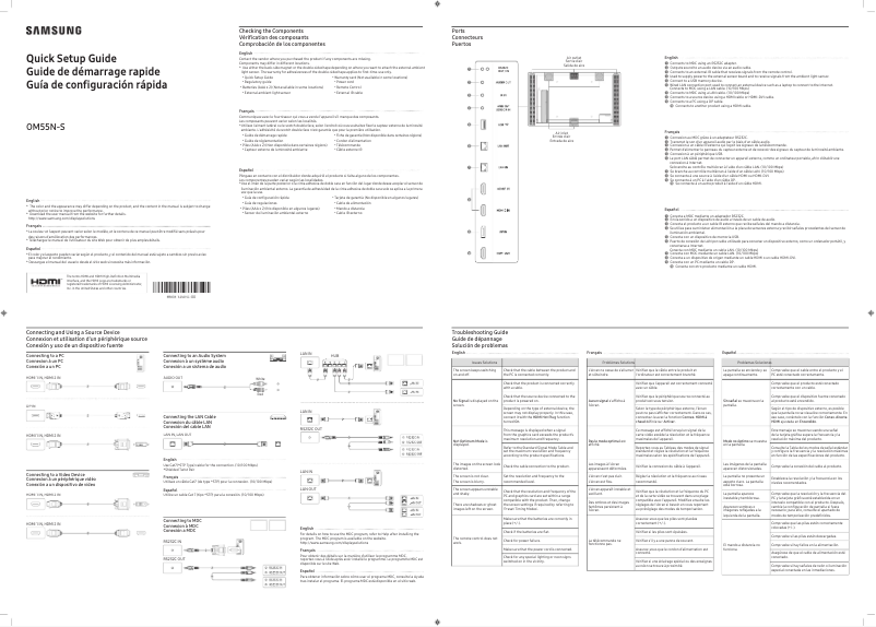 Page 1 of the manual Quick Start Guide Samsung OM55N-S