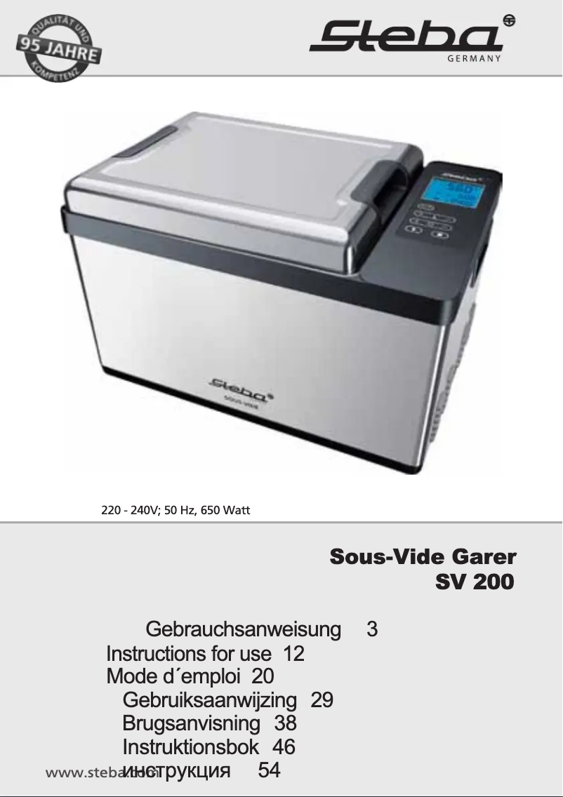 Page 1 of the manual User Manual Steba SV 200 PRO