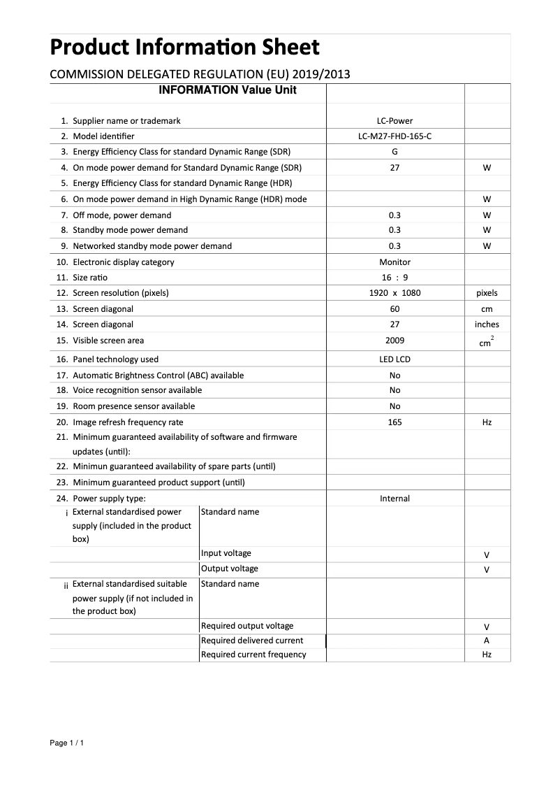Page 1 of the manual User Manual LC-Power LC-M27-FHD-165-C