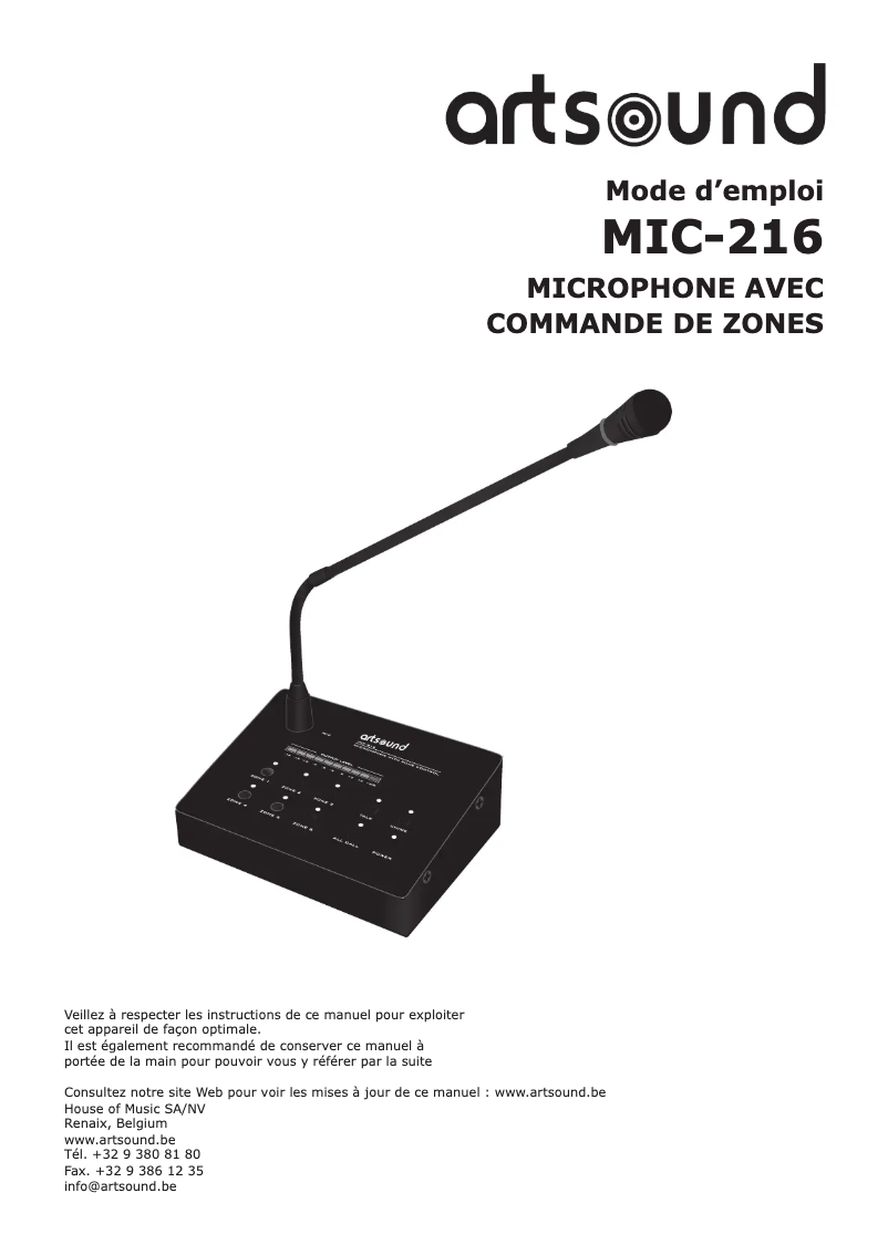 First page image of the manual for MIC-216