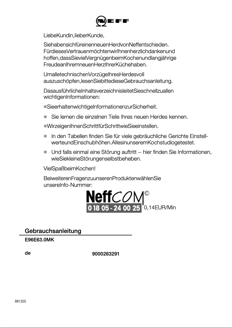 Page 1 of the manual User Manual Neff E96E63N0MK