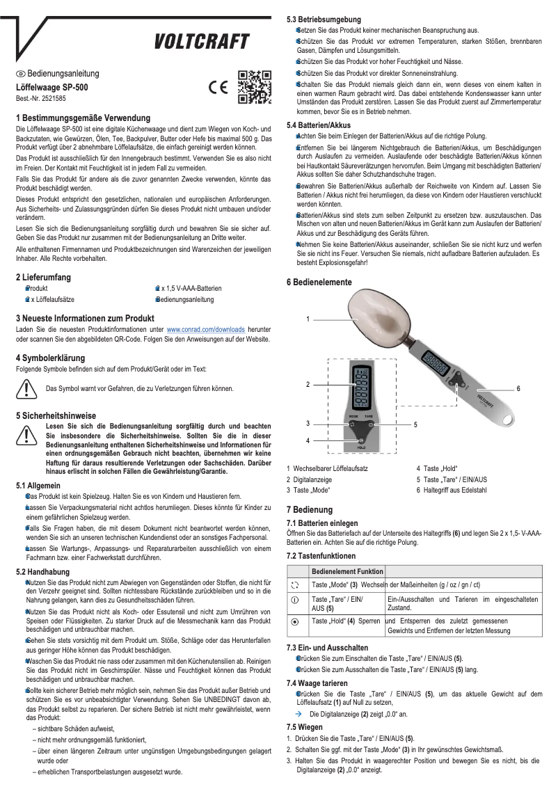 Page 1 of the manual User Manual Voltcraft SP-500