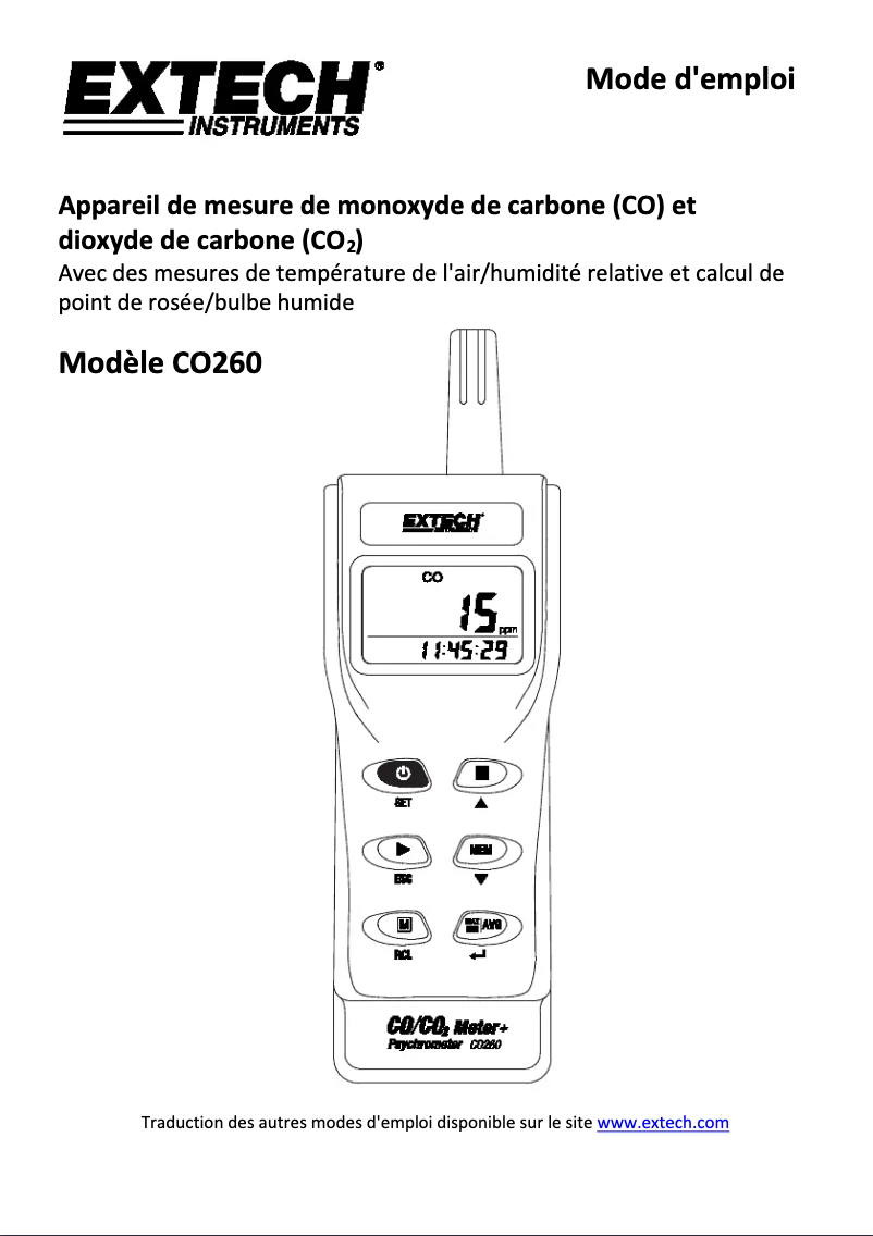 First page image of the manual for CO260