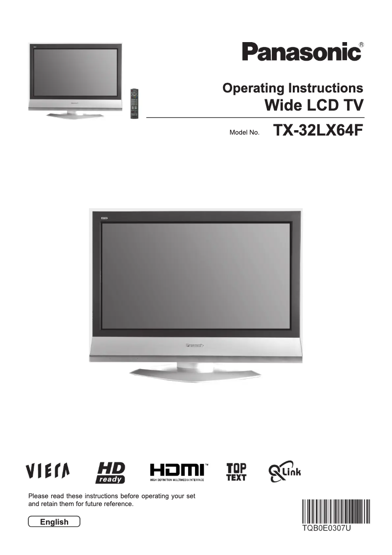 First page image of the manual for Viera TX-32LX64F