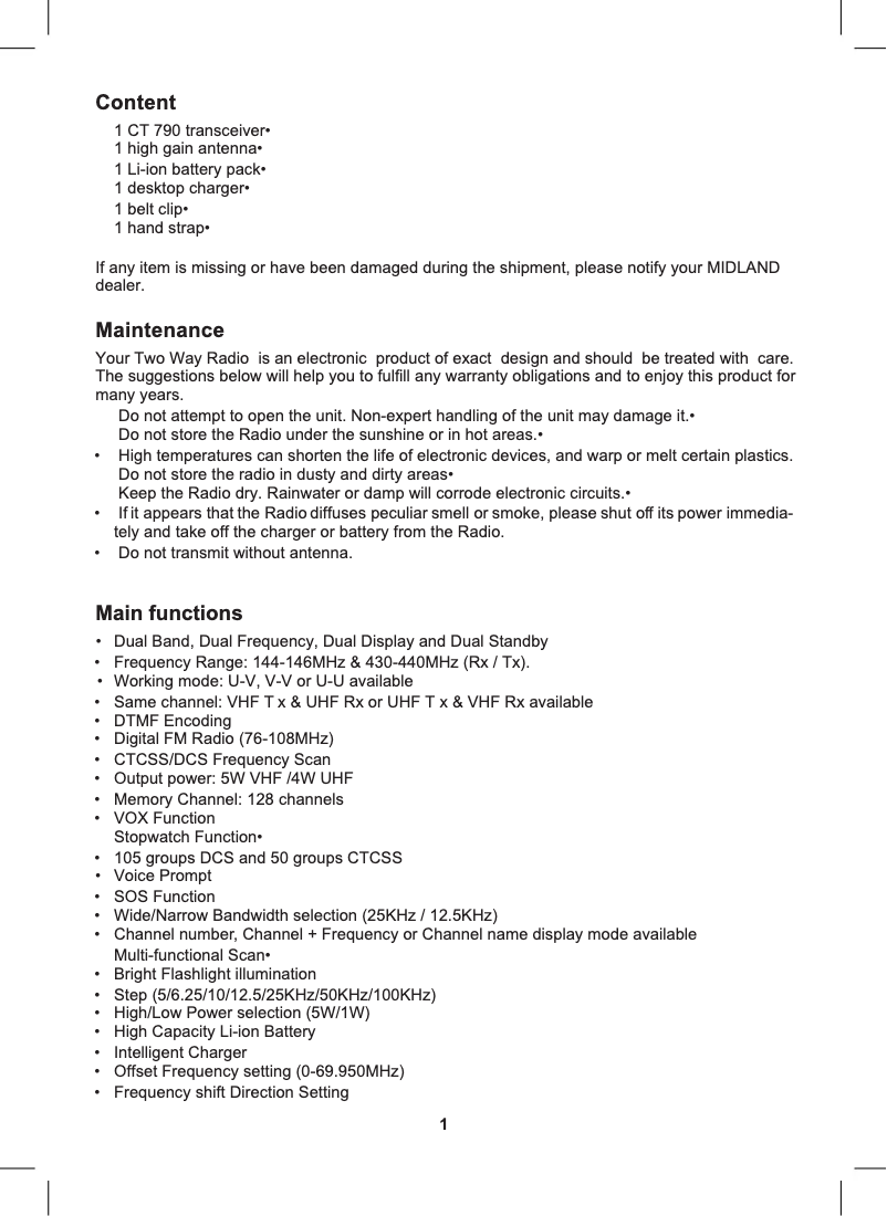 Page 1 of the manual User Manual Midland CT790