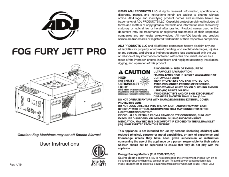 First page image of the manual for Fog Fury Jett Pro
