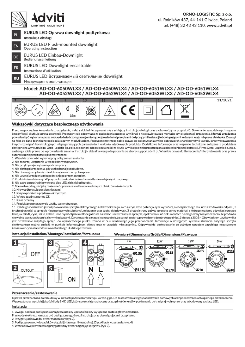 First page image of the manual for AD-OD-6050WLX3