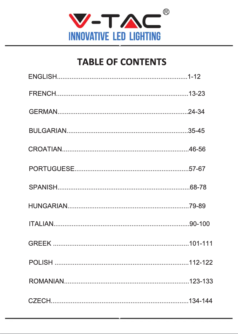 Page 1 of the manual User Manual V-TAC VT-5117
