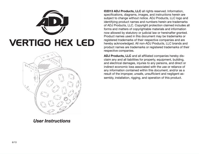 First page image of the manual for Vertigo HEX LED