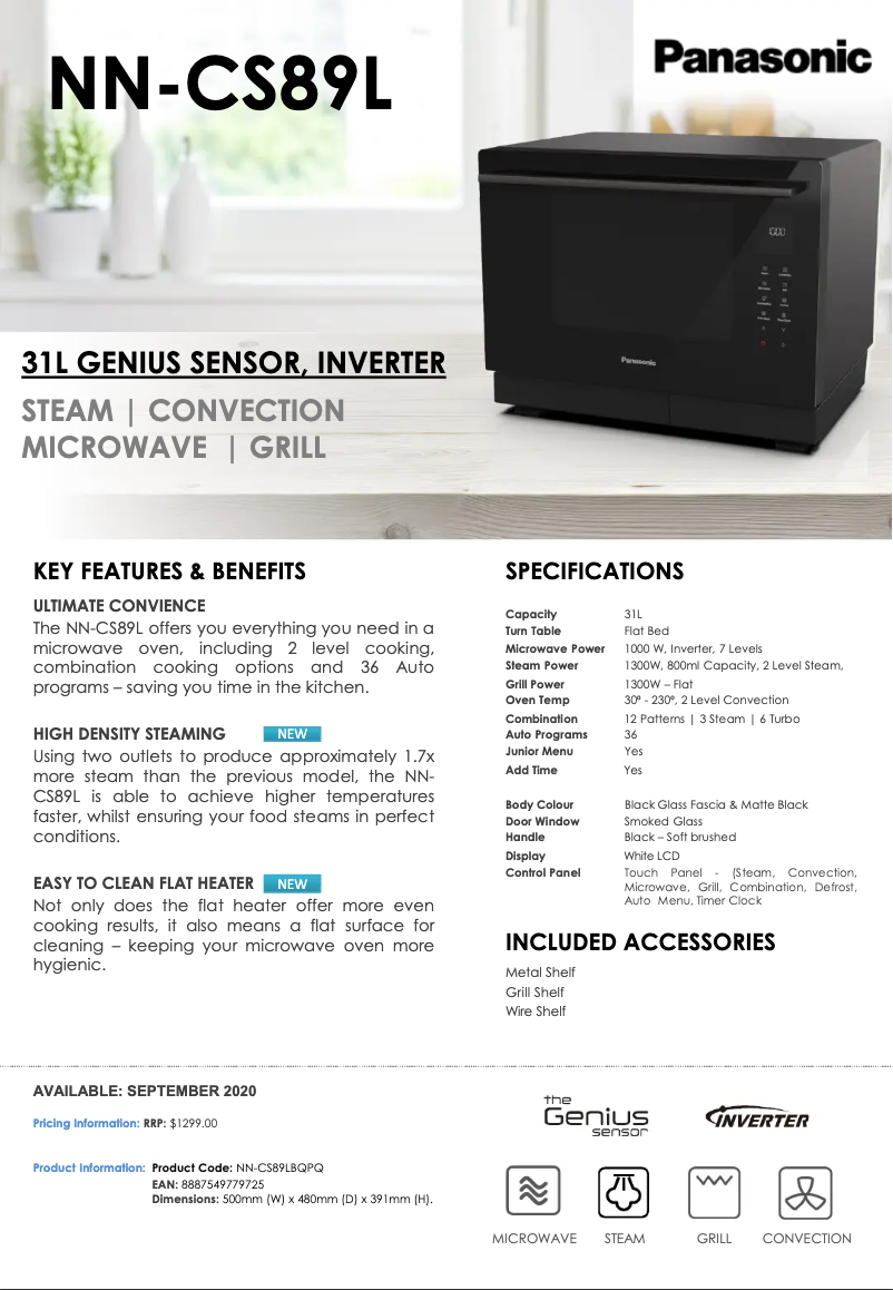 Page 1 of the manual Technical Sheet Panasonic NN-CS89LB