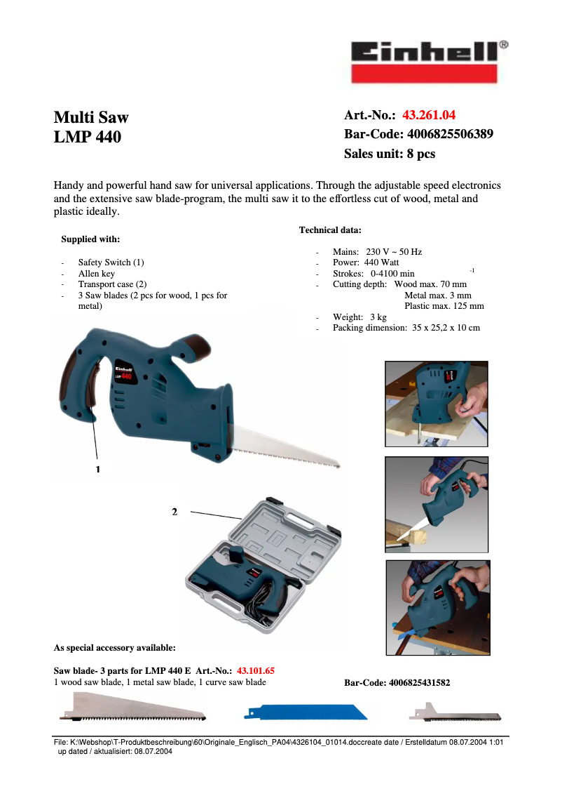 First page image of the manual for LMP 440
