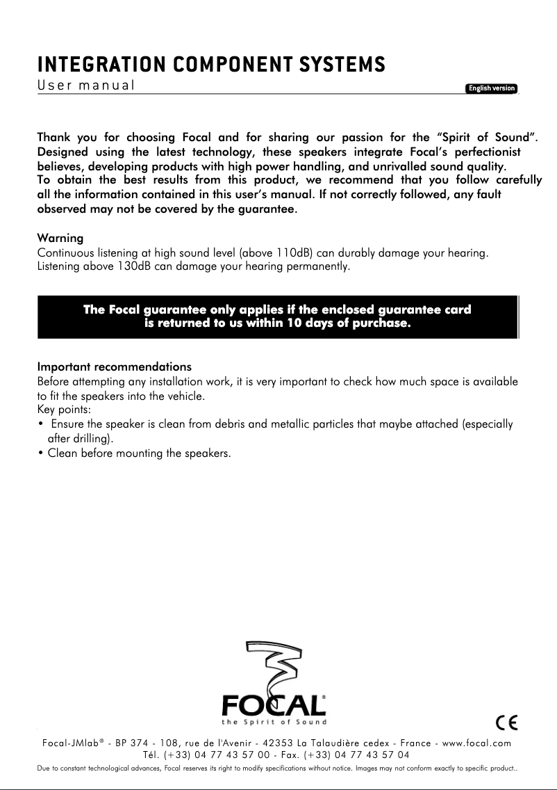 Page 1 of the manual User Manual Focal IC 690 TOY