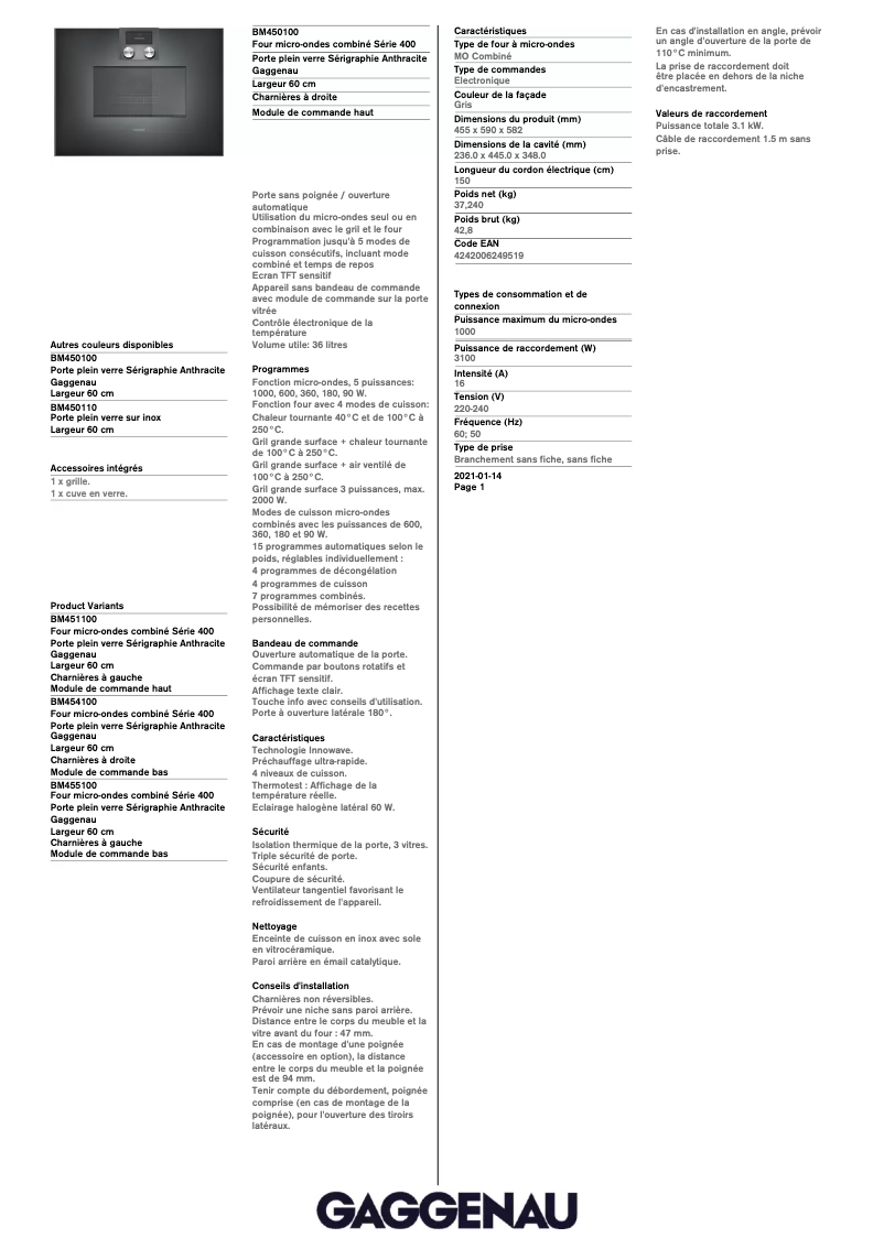 First page image of the manual for BM450100