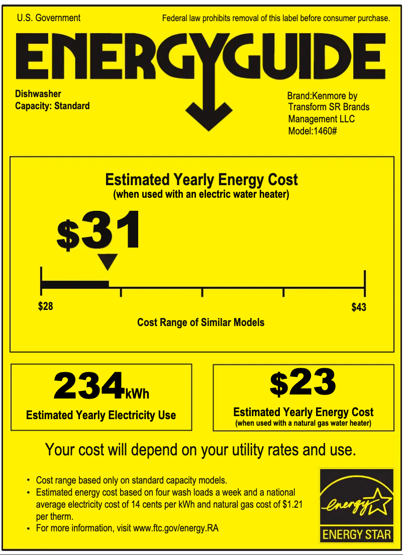 Page 1 of the manual Energy Label Kenmore 22-14605