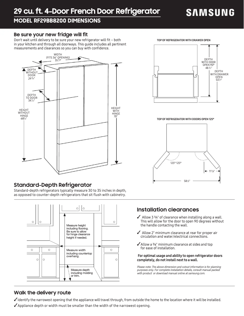 Page 1 of the manual Measuring Guide Samsung RF29BB820012