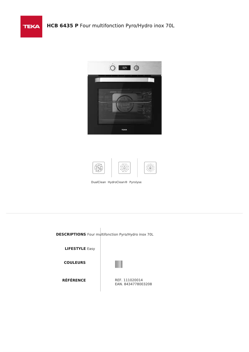 Page 1 of the manual Technical Sheet Teka HCB 6435 P