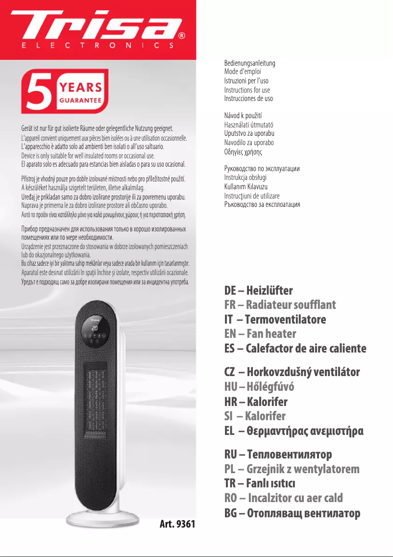 First page image of the manual for Cozy Air 9361