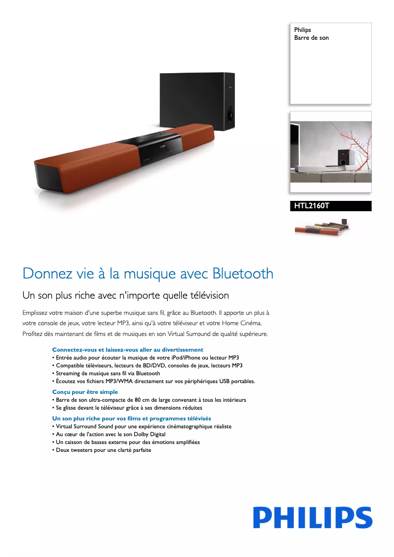 Page 1 of the manual Technical Sheet Philips HTL2160T