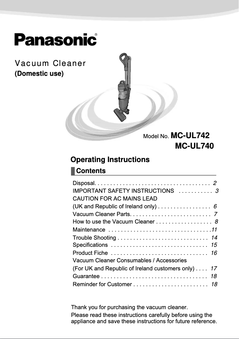 First page image of the manual for MC-UL740
