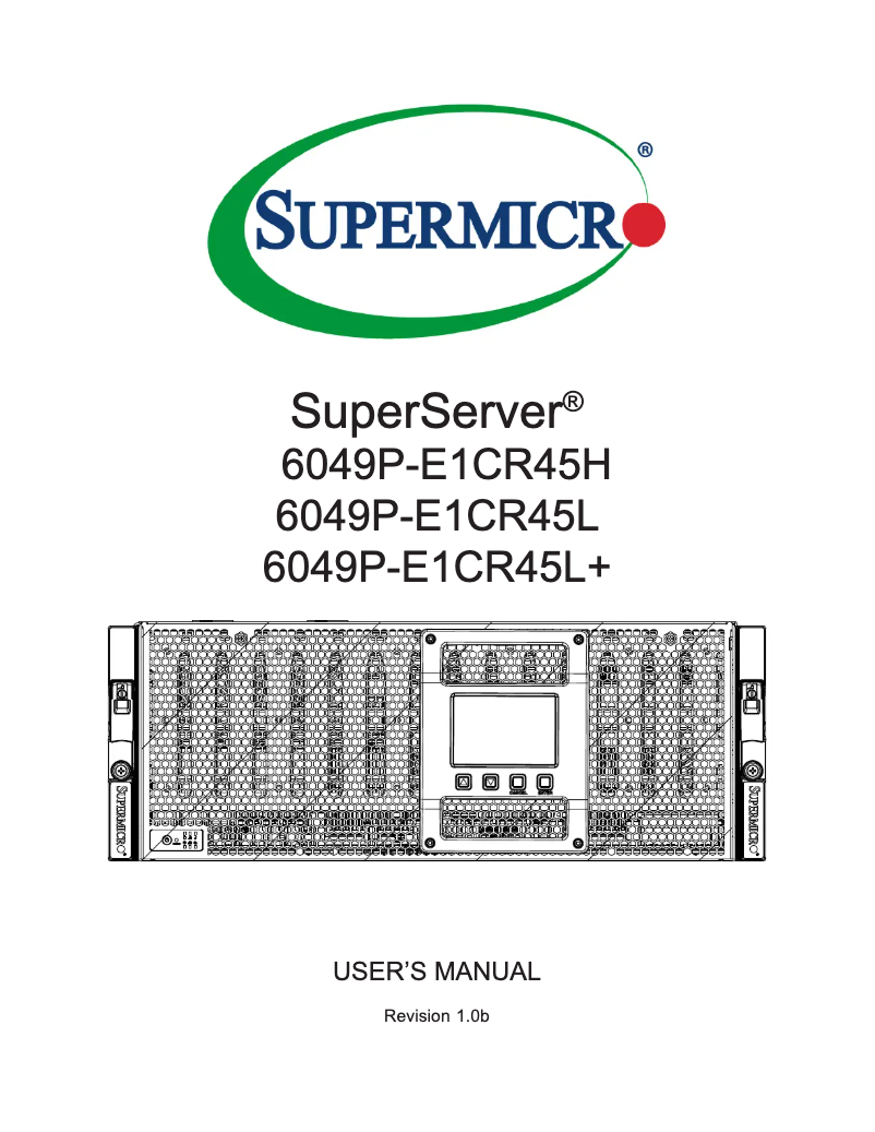 First page image of the manual for SuperStorage 6049P-E1CR45H