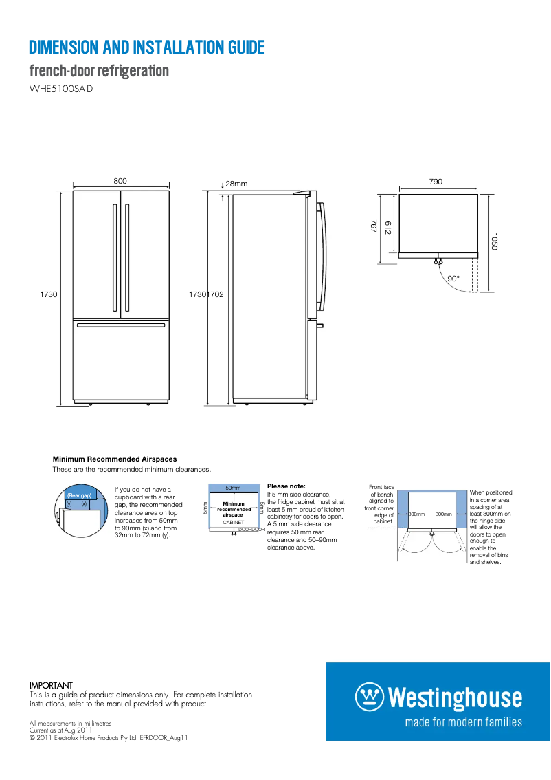 First page image of the manual for WHE5100SA