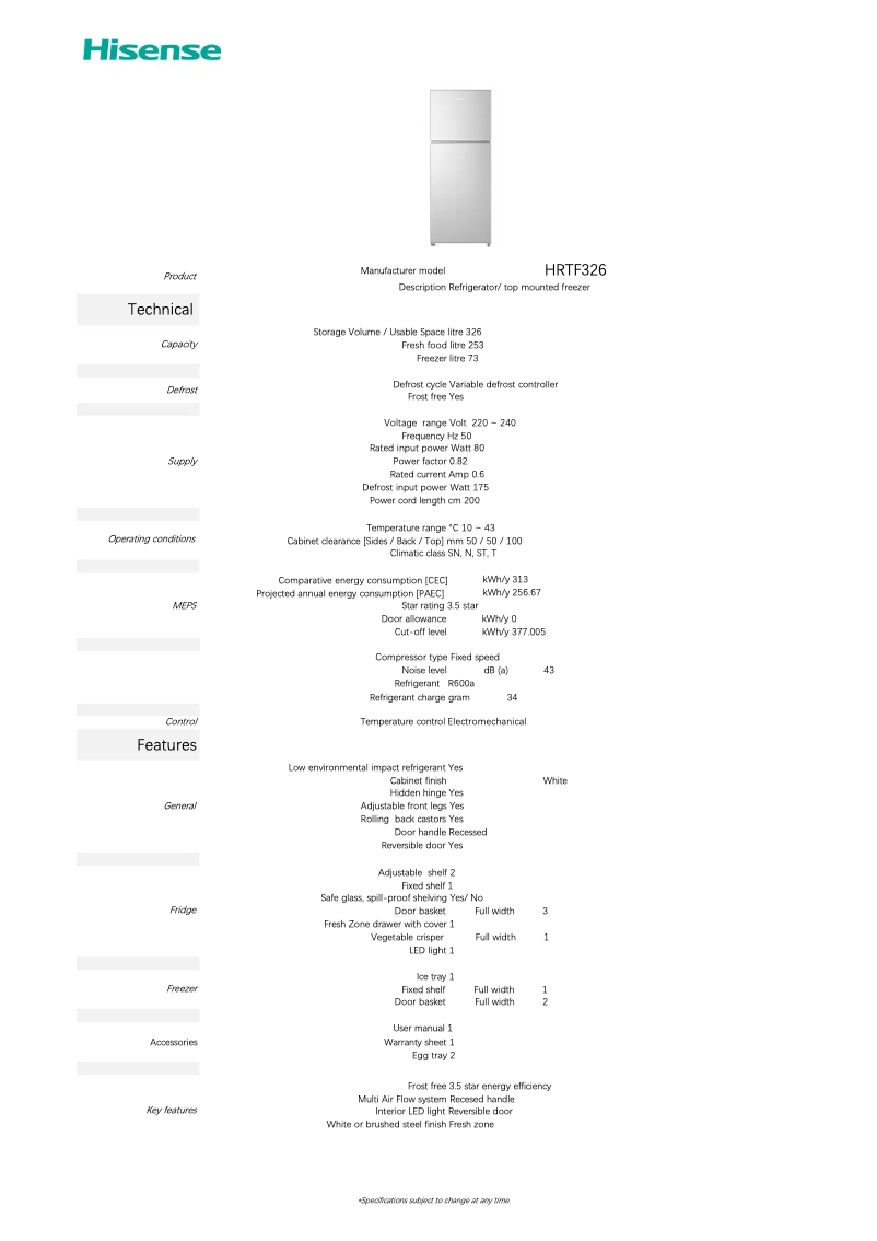 First page image of the manual for HRTF326