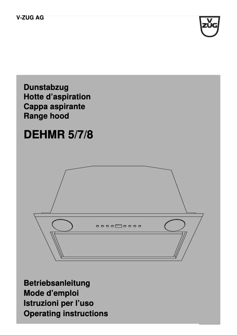 Page 1 of the manual User Manual V-Zug DEHMR8c