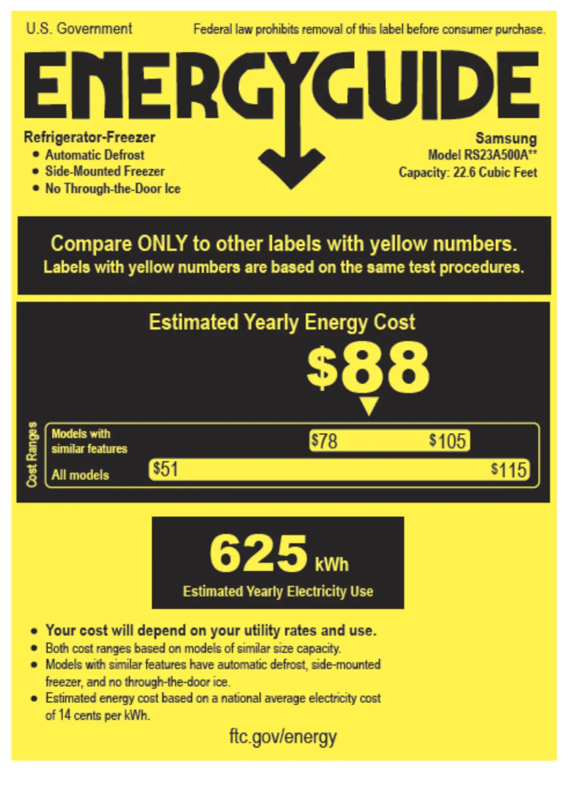 Page 1 of the manual Energy Label Samsung RS23A500ASR