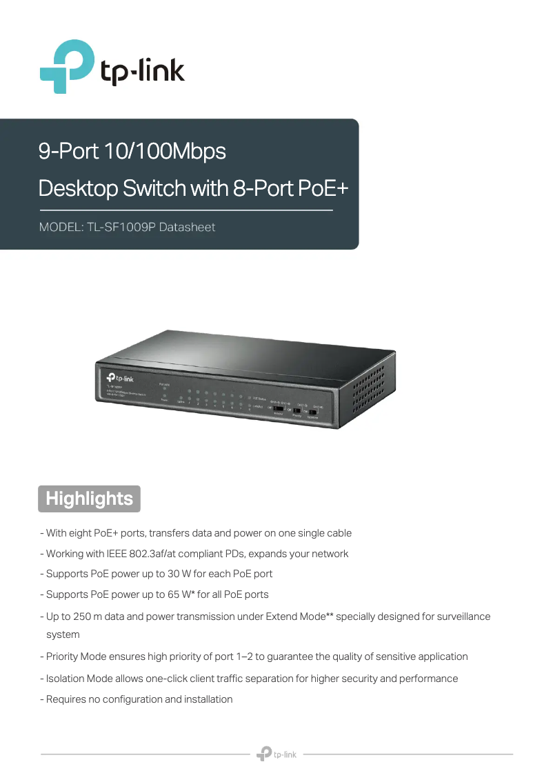 First page image of the manual for TL-SF1009P
