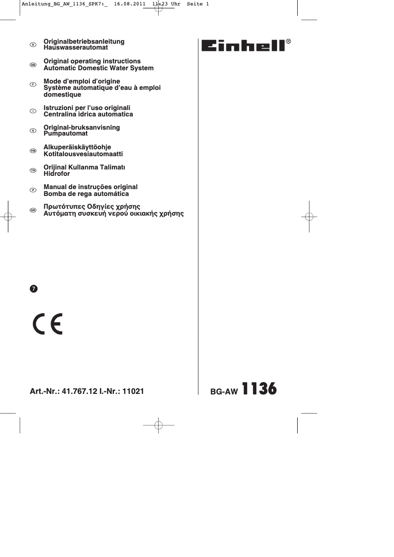 Page 1 of the manual Instruction Manual Einhell BG-AW 1136