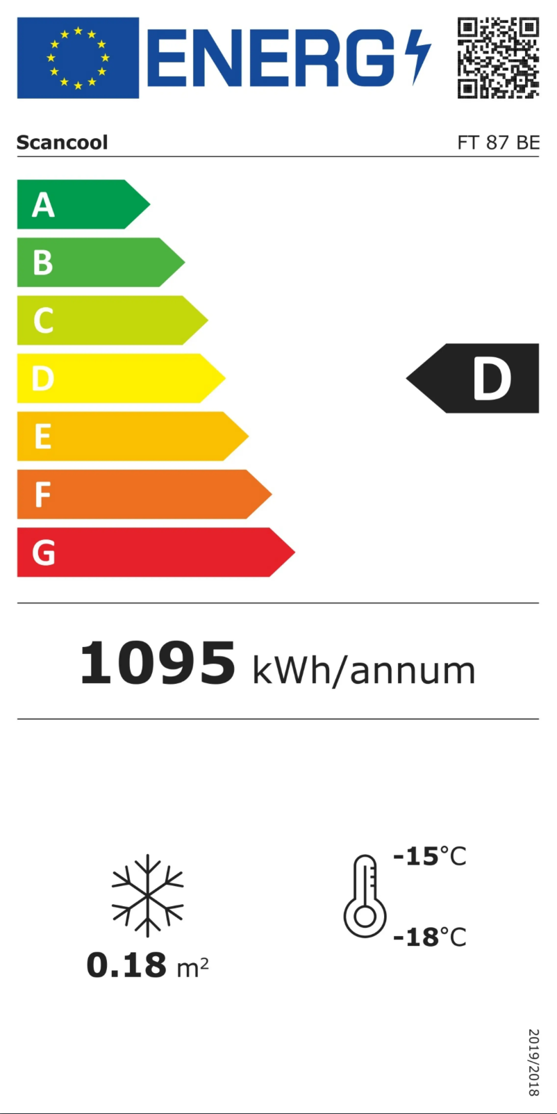 Page 1 of the manual Energy Label Scancool FT 87 BE