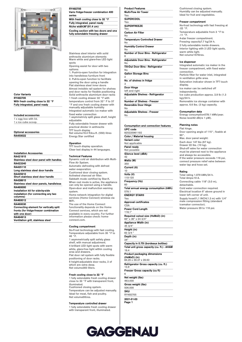 Image de la première page du manuel de l'appareil RY492705