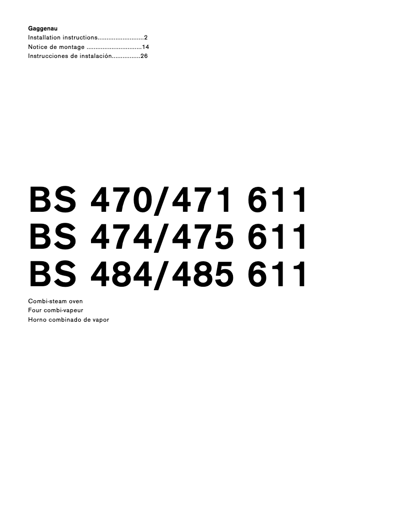 Page 1 of the manual Installation Guide Gaggenau BS475611