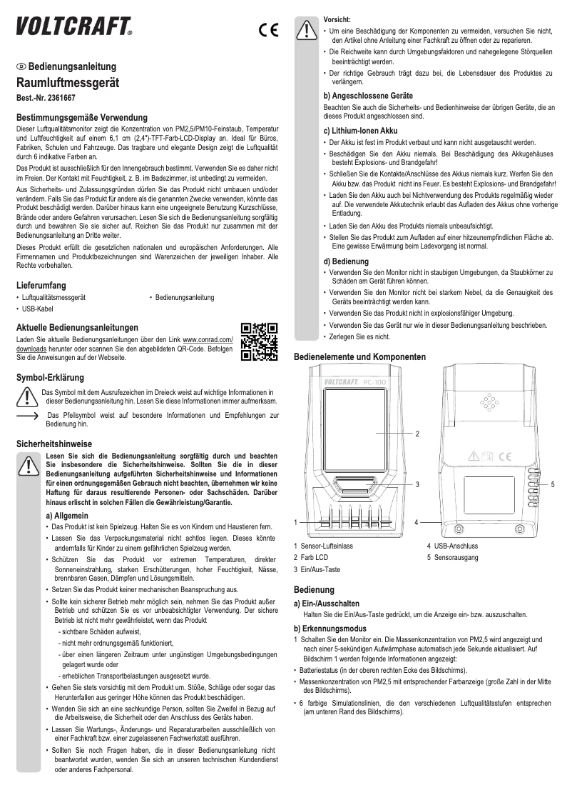 Page 1 of the manual User Manual Voltcraft PC-100