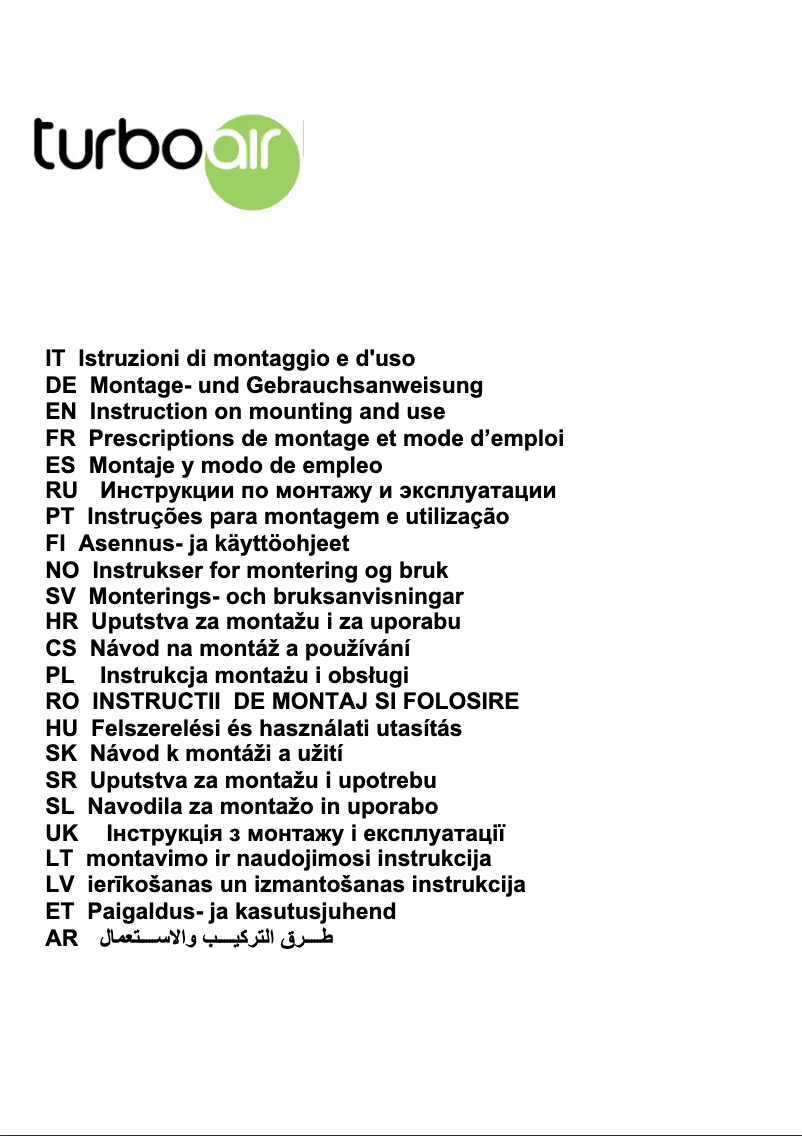 Page 1 of the manual User Manual Turbo air Tosca IX/A/60