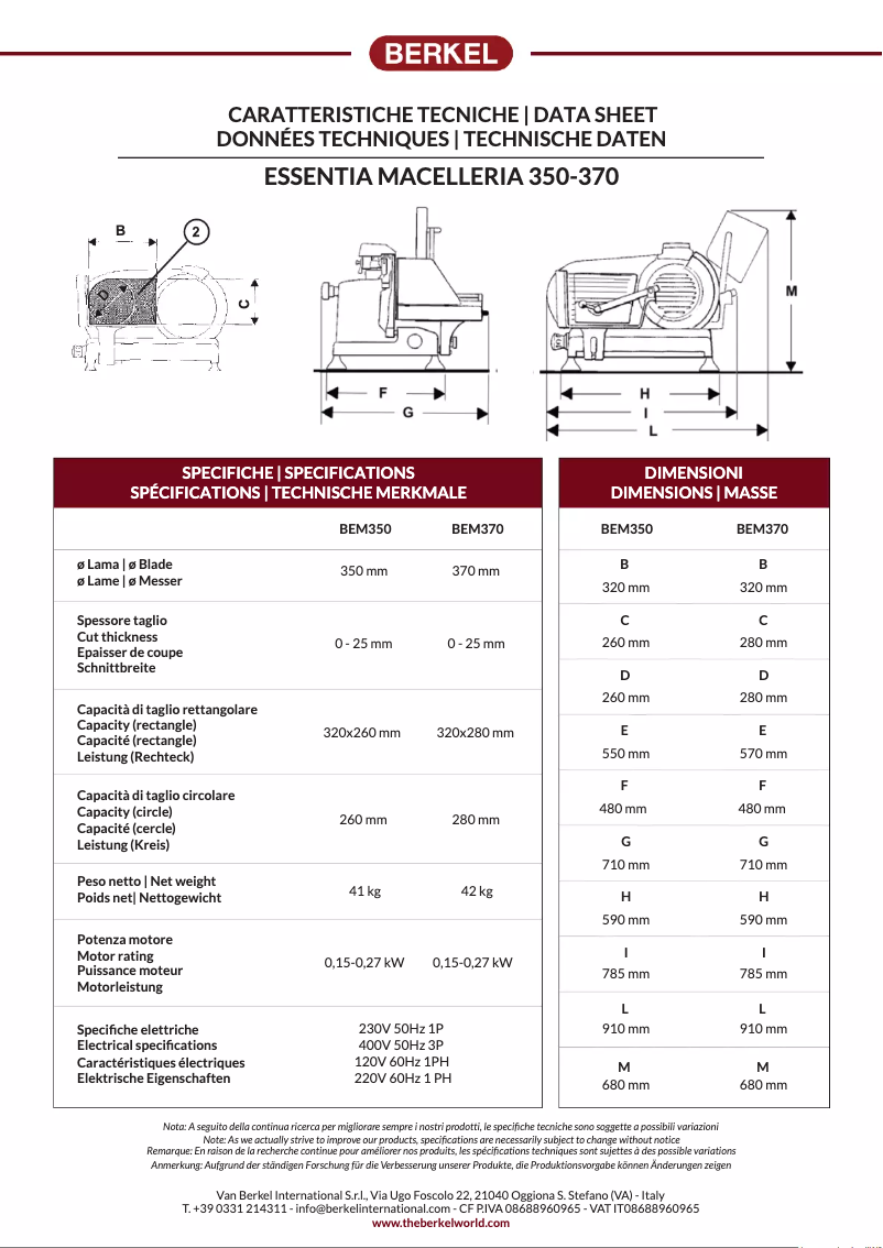 First page image of the manual for Essentia Macelleria BEM350