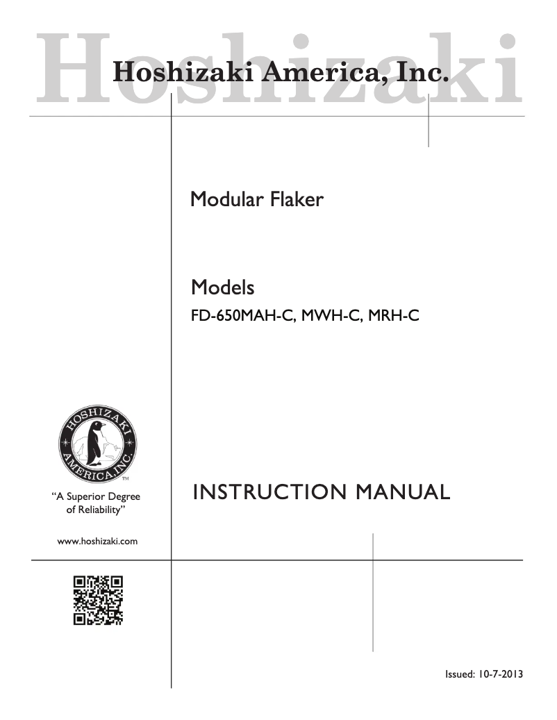 Page 1 of the manual Use and Maintenance Manual Hoshizaki FD-650MAH-C