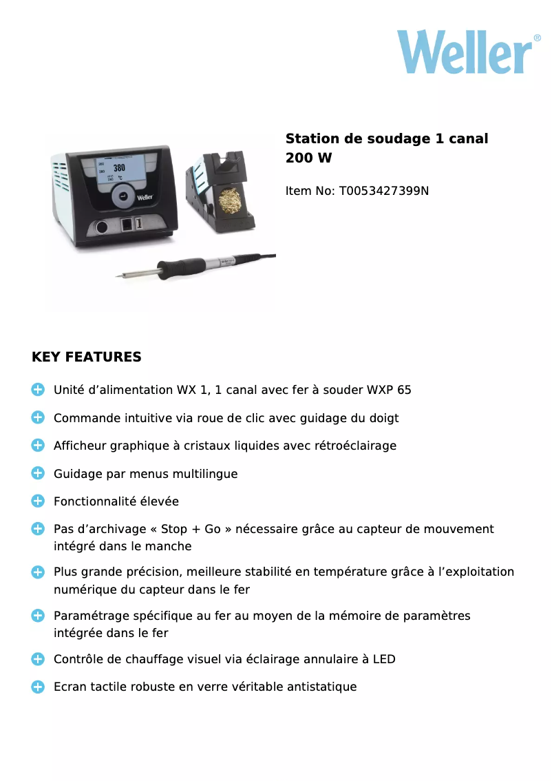 Page 1 of the manual Technical Sheet Weller WX1012