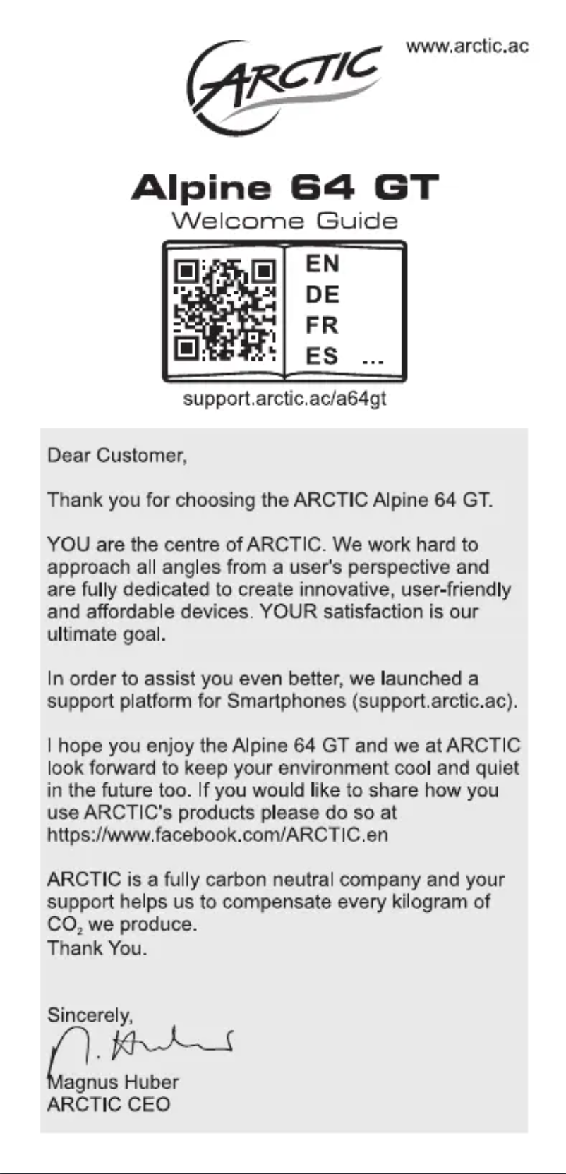 Page 1 of the manual User Manual Arctic Cooling Alpine 64 GT