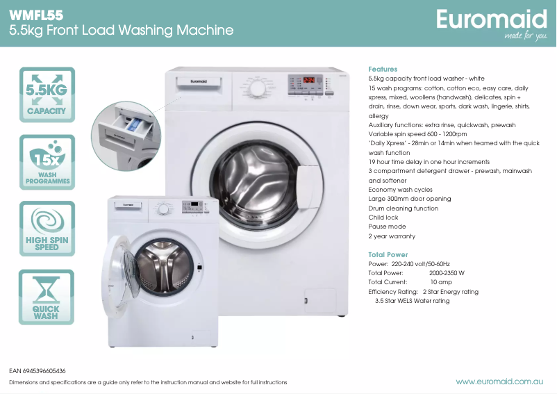 First page image of the manual for WMFL55