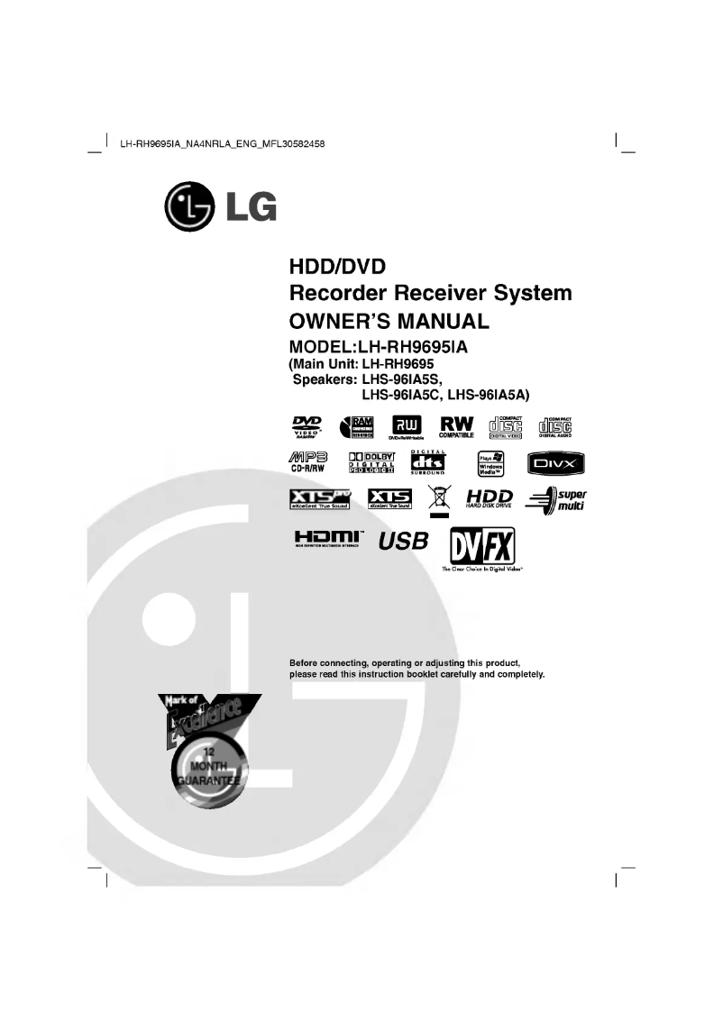 Page 1 of the manual User Manual LG LH-RH9695IA