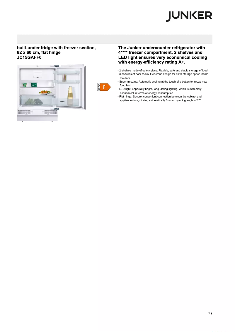 Page 1 of the manual Technical Sheet Junker JC15GAFF0